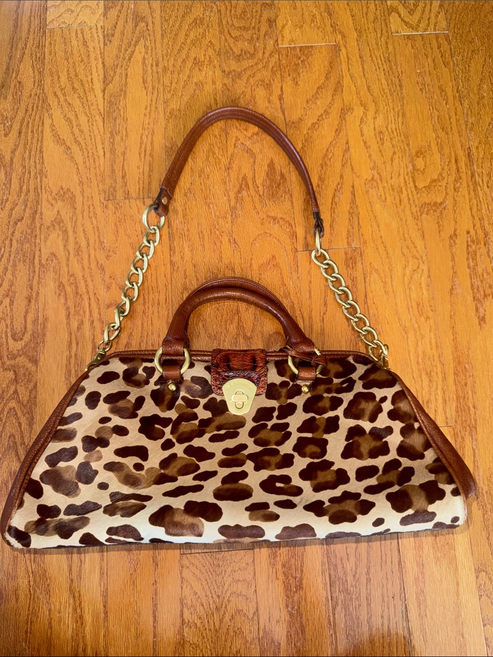 Brahmin Brown & Cream Leopard-Print Shoulder Bag